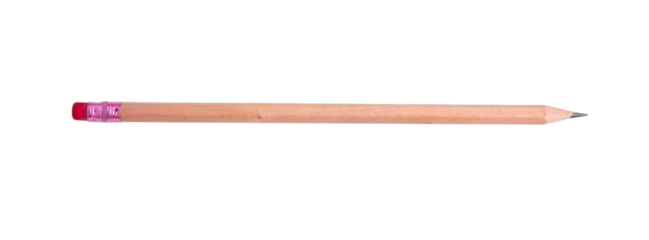 Pencil natural wood with pink eraser isolated on white, transparent, top view	