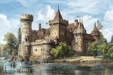 Obraz premium A detailed vector of a historic castle