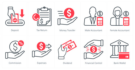 A set of 10 Accounting icons as deposit, tax return, money transfer