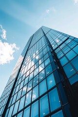 Obraz premium Modern skyscraper facade with reflective glass windows and sleek steel frames, Generative AI