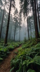 Panoramic view of forest with morning fog