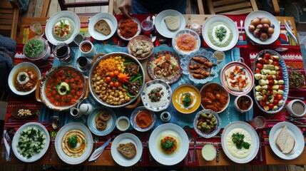 Turkish Feast Table Spread With Many Dishes