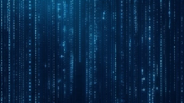 Digital technology concept with a background of programmed code and a random matrix of binary data.