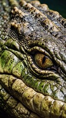 Fototapeta premium A close-up of the crocodile's eye, reptilian gaze and the texture of its eyelids and scales around the eye