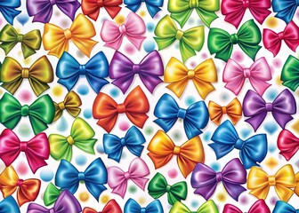 Vibrant colorful seamless decorative bow pattern, perfect for wedding celebrations, holiday parties, and gift wrapping, adding a touch of elegance and sophistication to any setting.
