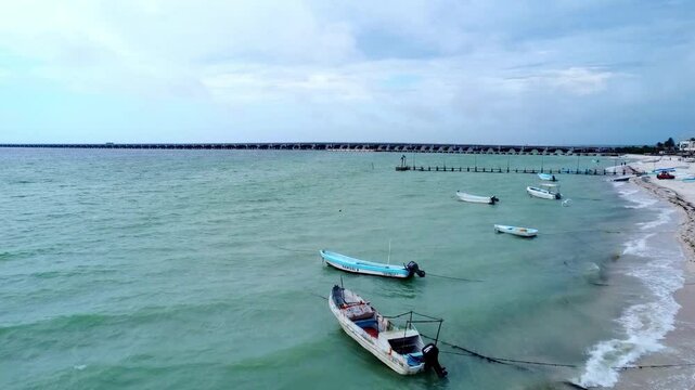 beach progreso yucatan mexico boats and pier