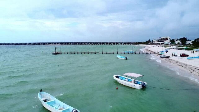 beach progreso yucatan mexico fishing boat and pier