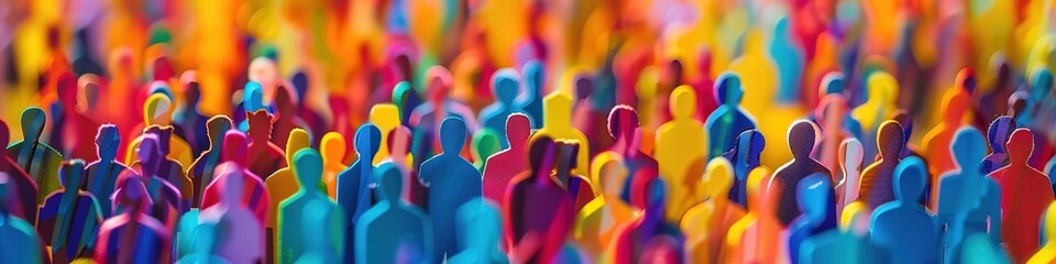 Obraz premium Diverse Group of People Represented by Colored Paper Cutouts in Abstract Background