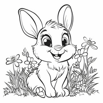 recommend clip art: Coloring page of little hare for kids coloring book.