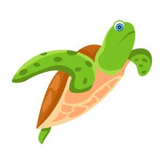Coastal turtle icon in flat style


