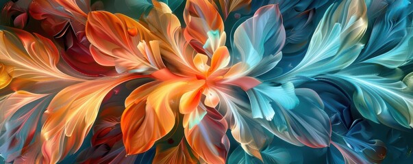 Fototapeta premium Abstract design with nature-inspired elements, vibrant colors, fluid shapes, high-resolution stock photo, organic patterns, artistic expression, detailed plant motifs
