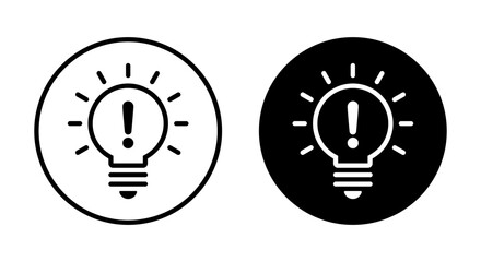 Exclamation mark bulb icon on black circle. Warning concept