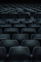 Naklejka premium Rows of empty black seats in a dark room