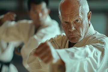 Karate stance with an additional person in the background