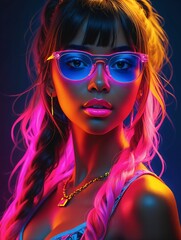 Obraz premium portrait of a woman in neon light