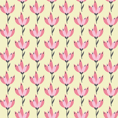 Seamless floral pattern on pastel background. Cute flower design for card, wallpaper, fabric, textile, fashion, flyer, banner, cover, and more.
