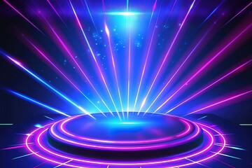 scene illuminated spotlight. Show spotlight background. Light beam on violet stage. illustration