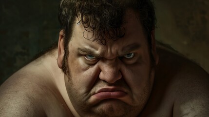 Fototapeta premium A fat person with a grumpy face