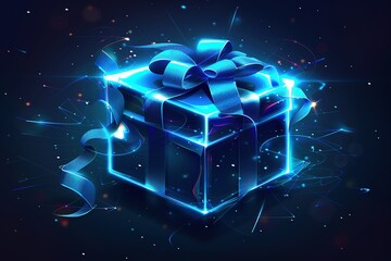 Opening gift in a cyber style. 3d rendering illustration. For Black Cyber Friday