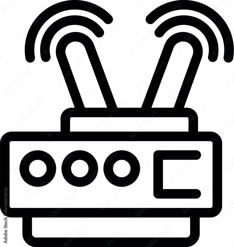 Poster line art style icon of a wifi router emitting a signal with two antennas, perfect for websites and a