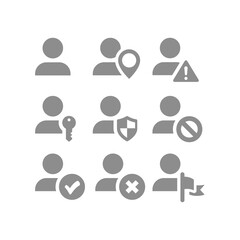 User account vector icon set. Account deleting, protected and warning icons.