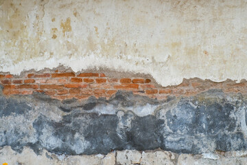 Broken brick and stucco urban wall background