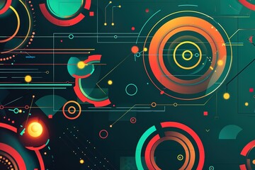 3D Rendering of abstract technology product showcase. Glowing yellow and blue color Sci-fi circle circuit hud on dark background.
