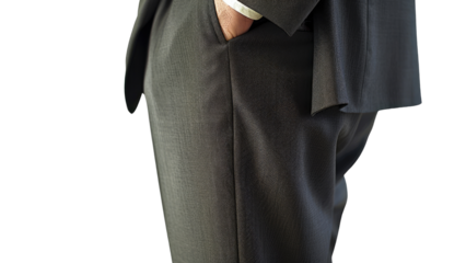 Businessman puts his hands in his pockets isolated on a transparent background
