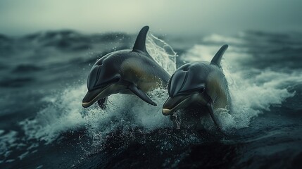 Obraz premium A dolphin jumps out of the sea