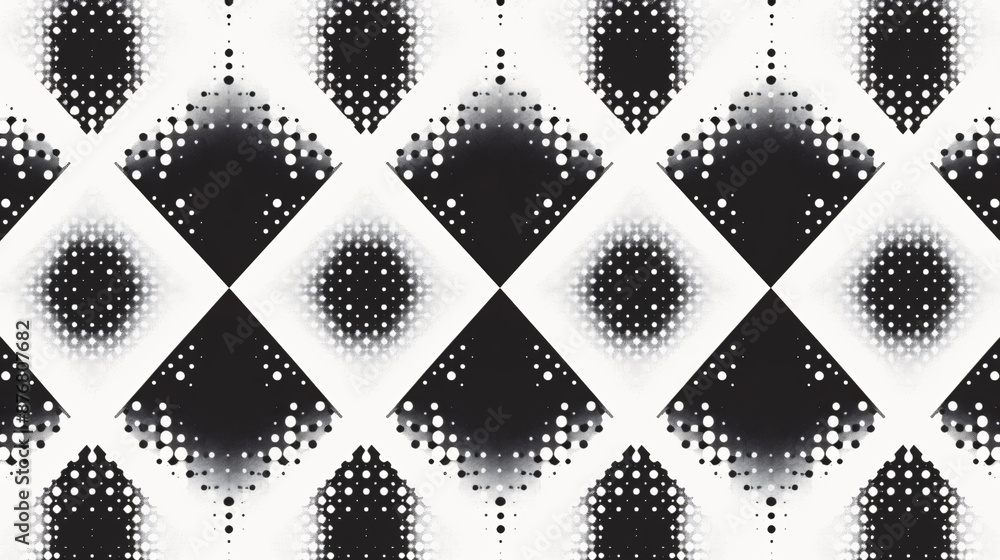 Poster black and white seamless pattern with a simple, symmetrical geometric diamond pattern in the style o
