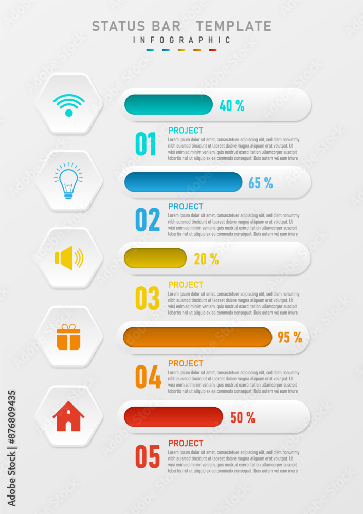 Aufkleber vertical infographic template multicolored bar graph with percentage numbers the lower right side is