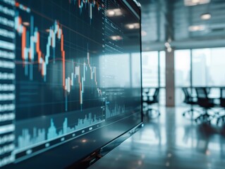 Modern Office Stock Market Analysts Collaborating on Trading Strategies with Screens Displaying Complex Stock Charts in Minimalist Style