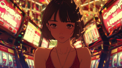 Fototapeta premium A cartoon girl in a casino