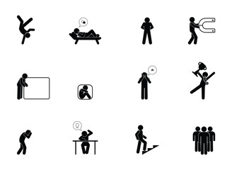 man icon, stick figure people, stickman, silhouettes, human pictograms