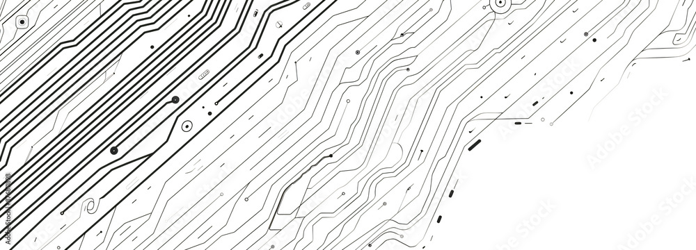 Aufkleber black and white circuit board pattern background with stripes, tech banner design for web or print. 