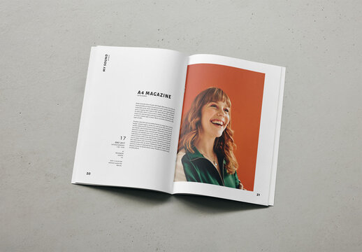 Mockup Of Customizable A4 Saddle Stiched Magazine, Open