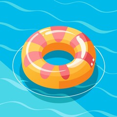 Obraz premium Colorful Inflatable Ring Float in Blue Swimming Pool