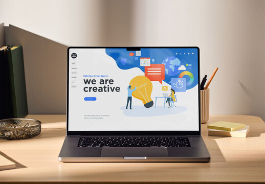 Mockup Of Customized Laptop Monitor On Desk