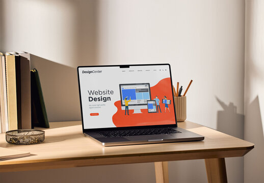 Mockup Of Customized Laptop Screen On Desk