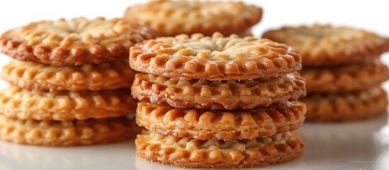 Stack of Round Brown Cookies with Decorative Edging