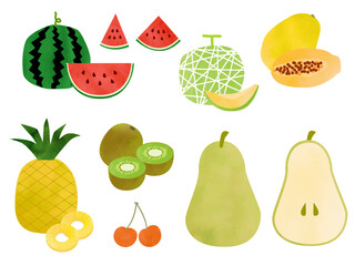 水彩画風・夏の果物イラストセット