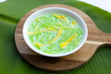 Rice noodles dessert with coconut milk cream
