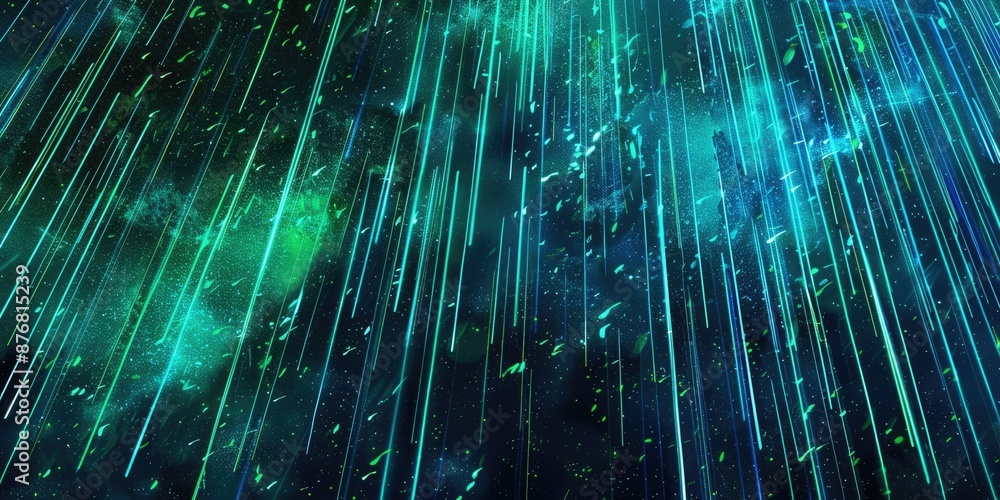 Aufkleber a mesmerizing display of blue and green light beams creating a magical atmosphere with sparkling spe