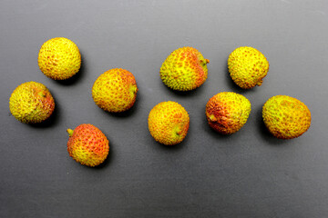 Fresh lychee fruit on white background. Juicy exotic fruit.