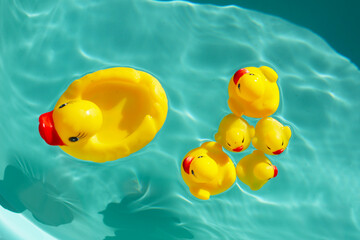 Rubber ducks in blue water
