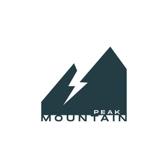 Mountain peak summit logo design. Outdoor hiking adventure icon. Alpine wilderness travel symbol. Vector illustration.