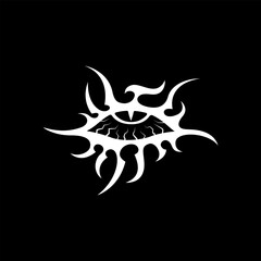 Neo tribal element. Neo tribal style eye of the demon.Gothic style eye. Y2K shape for streetwear, album cover, tattoo, techno rave party, etc. Vector Y2K sign.