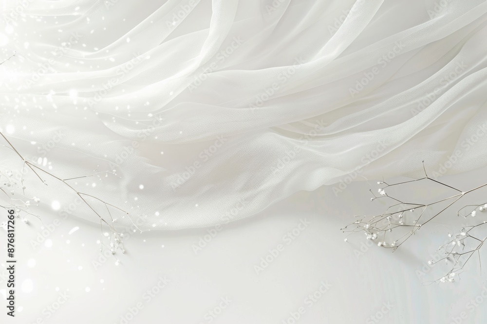 Poster white fabric on a white background with soft light and sparkles creates an ethereal vibe. silver spr