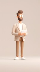 Serious Businessman Character in Formal Attire Standing in Office