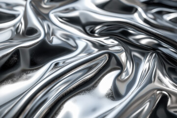 Liquid silver metallic wavy, chrome metal texture with wave abstract background.